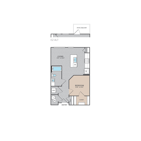 A diagram of a room with a bedroom, living room, and bathroom.